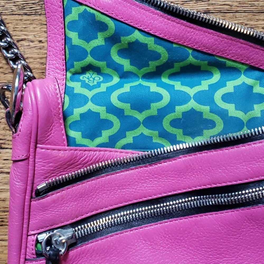 Oryany Pebbled Leather Crossbody Bag SilverJewelled Hardware Bright Pink 11x9" - Picture 5 of 9